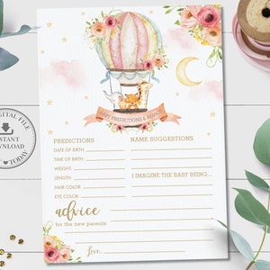 Carte de prédiction et de conseils pour bébé, TÉLÉCHARGEMENT INSTANTANÉ, Pink Floral Hot Air Balloon Animals Baby Shower Game Activity, Diy PDF Imprimable, HB7