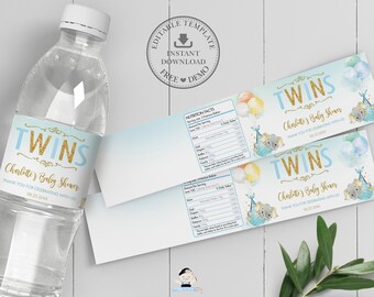 or Boy and Girl Twin Boys Twin Girls Set of 10 Keep Calm We/'re Having Twins Water Bottle Labels Favors for a Twin Baby Shower