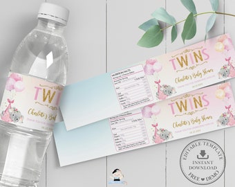 or Boy and Girl Twin Boys Twin Girls Set of 10 Keep Calm We/'re Having Twins Water Bottle Labels Favors for a Twin Baby Shower