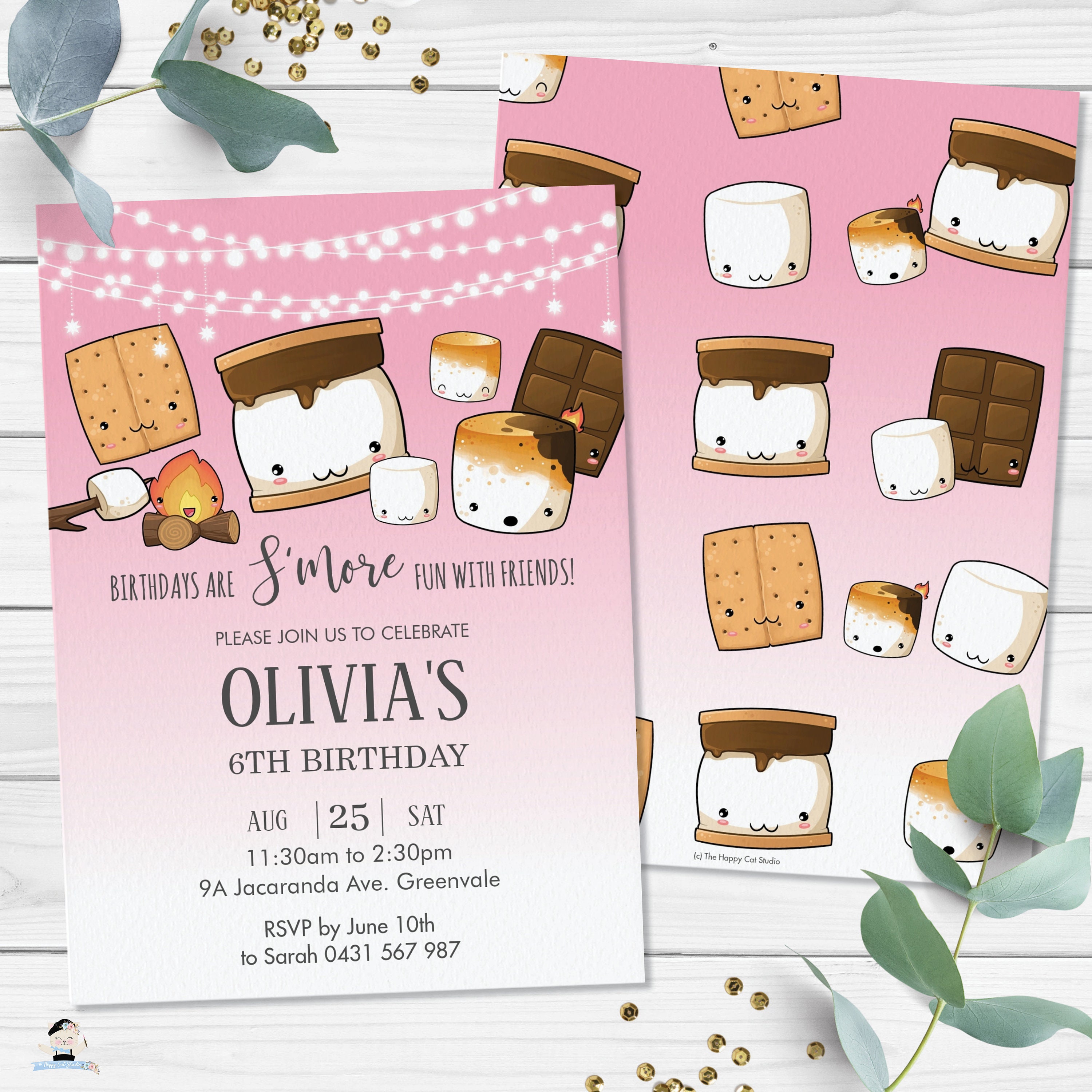 S'mores Invitation EDITABLE TEMPLATE Cute Kawaii Smore Etsy