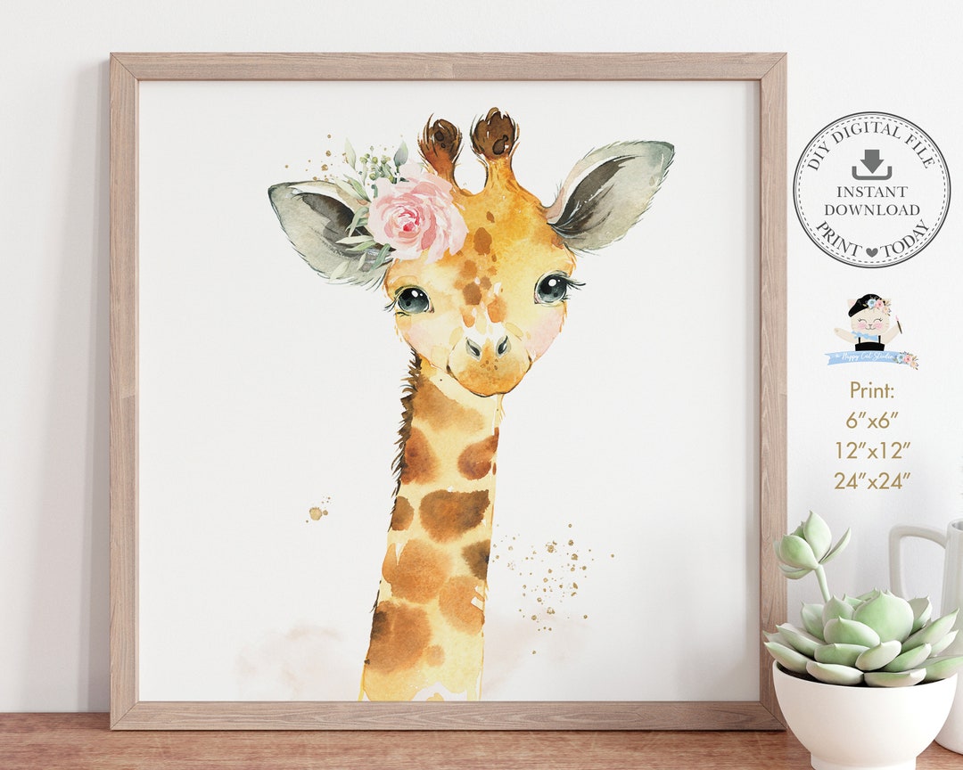 Giraffe Nursery Wall Art, Cute Adorable Jungle Animal Safari Pink ...