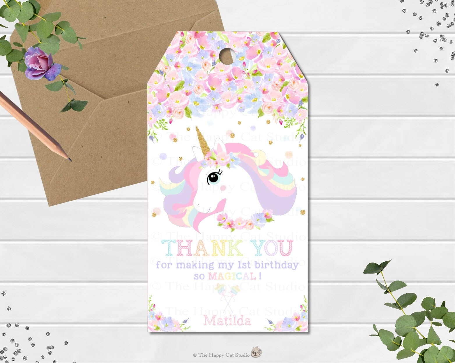 unicorn personalized thank you tags favor gift labels etsy
