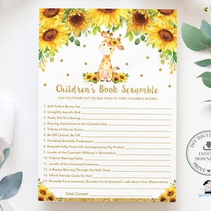 Children's Book Scramble Game, INSTANT DOWNLOAD, Floral Sunflower ...