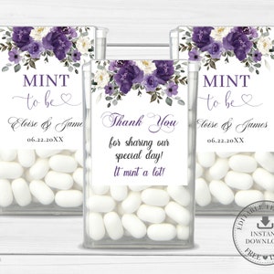 Dark Purple Floral Tic Tac Labels EDITABLE TEMPLATE Mint To Be Plum Flowers Sticker Favors Wedding Bridal Baby Shower Printable File WP1