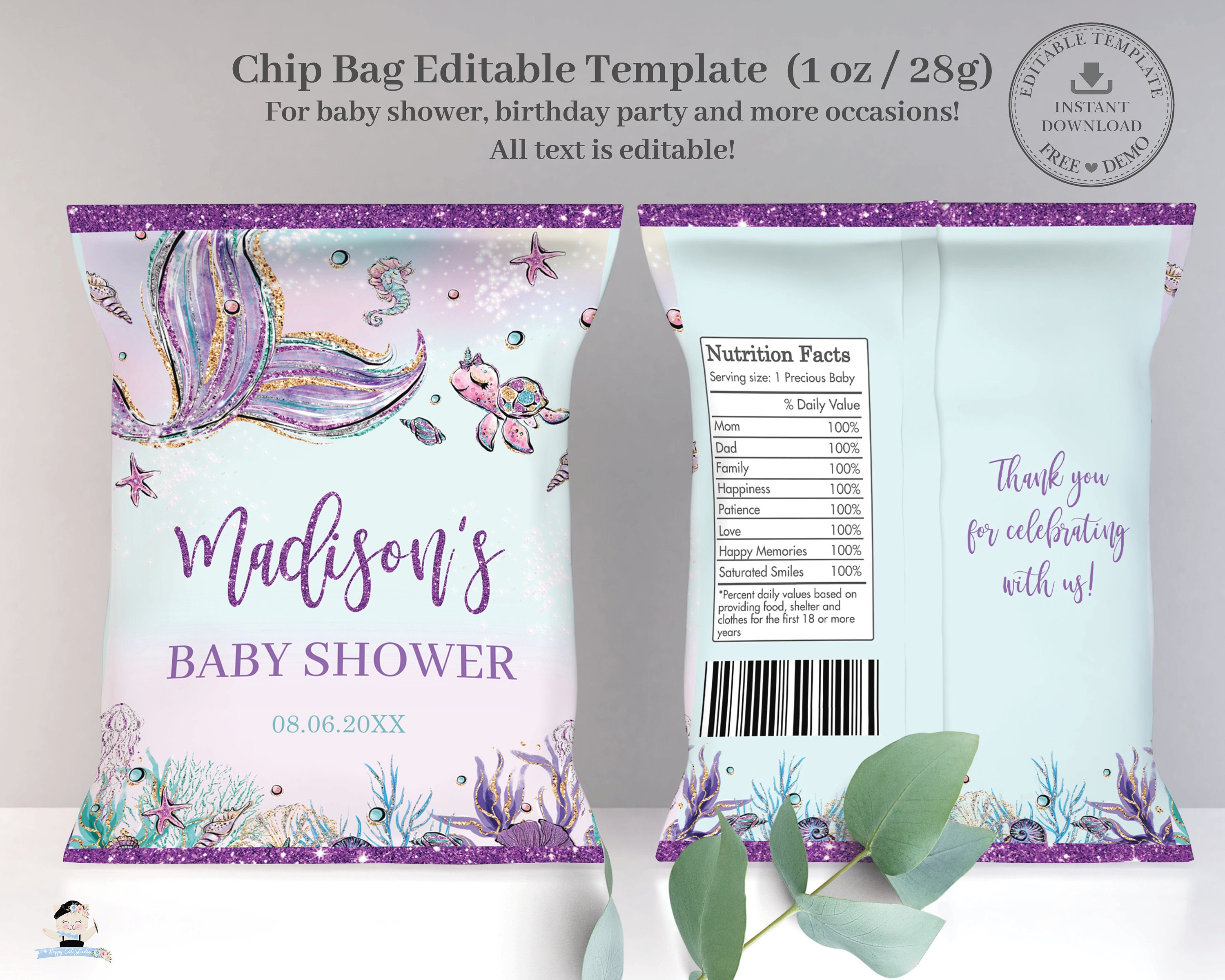 Whimsical Mermaid Tail Chip Bag Printable EDITABLE TEMPLATE - Etsy