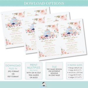 Blush Pink Floral High Tea Party Table Number Printable Sign, EDITABLE TEMPLATE, Teapot Royal Bridal Baby Shower Birthday Party, INSTANT TP5 image 3