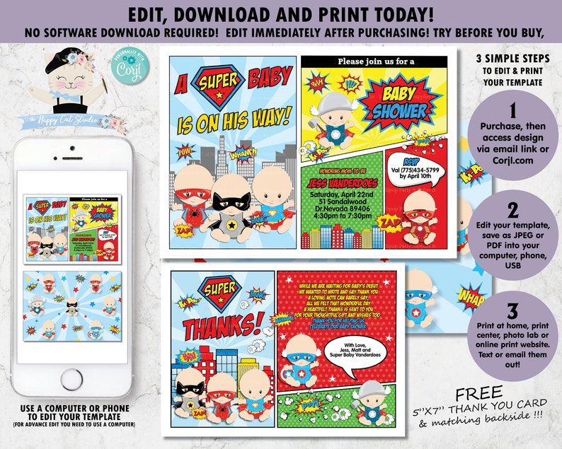 EDITABLE TEMPLATE, Superhero Youngster Shower Invitation, Tremendous Hero Infants, Thank On your own Notice Card, Youngster Boy, Comedian, Adorable, Superhero Printable, S1 image regarding Free Printable Superhero Baby Shower Invitations identified as EDITABLE TEMPLATE, Superhero Youngster Shower Invitation, Tremendous Hero Infants, Thank On your own Be aware Card, Kid Boy, Comedian, Lovable, Superhero Printable, S1