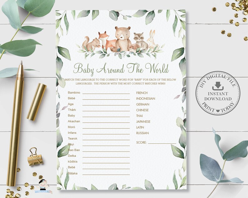 Baby Around The World Game Instant Download Greenery Etsy