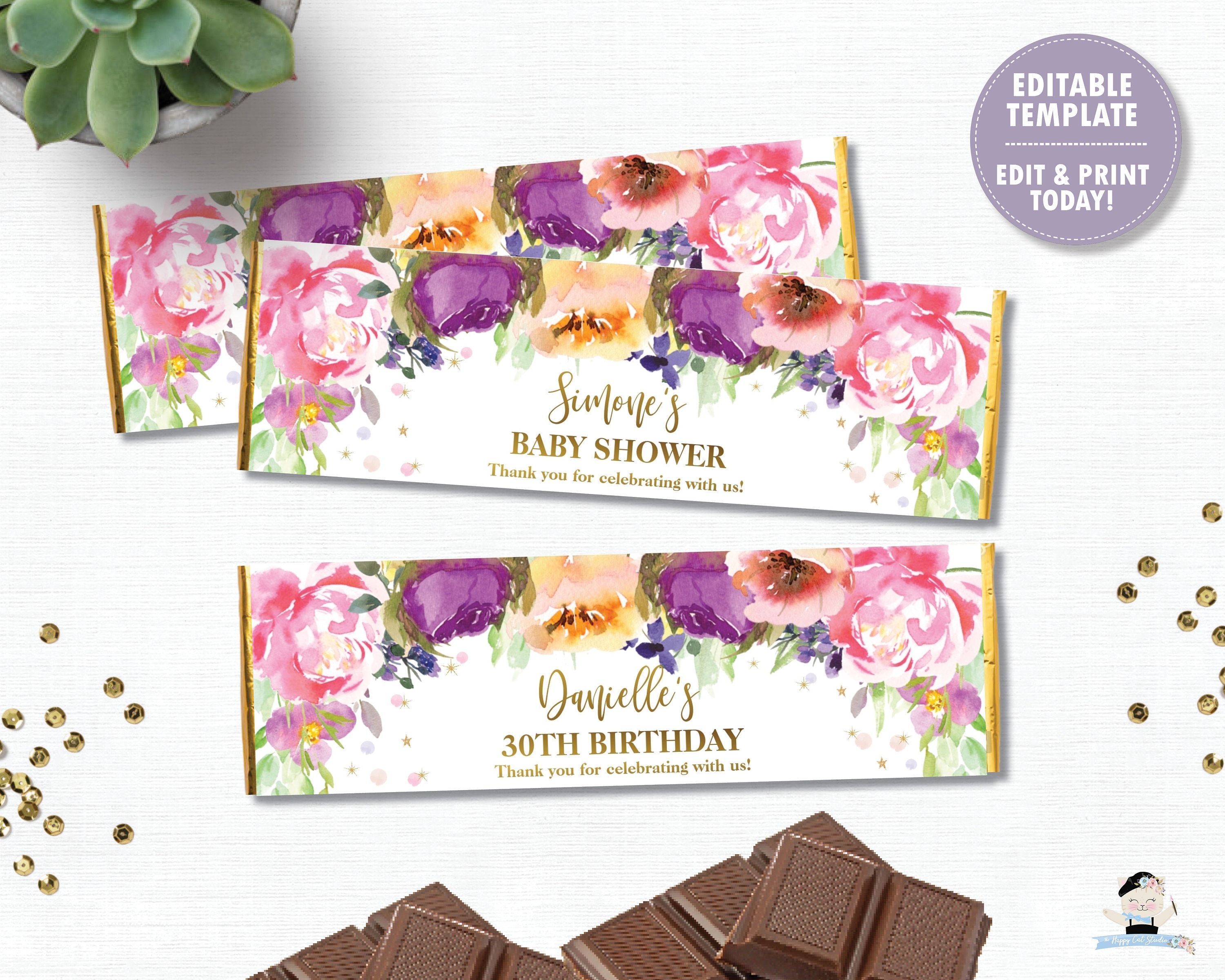 Floral Chocolate Bar Wrapper EDITABLE TEMPLATE Hersheys - Etsy