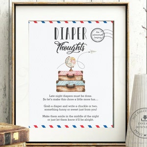 Windel Gedanken Zeichen, SOFORTIGER DOWNLOAD, Late Night Windeln Reise Abenteuer beginnt Baby Shower Spaß Spiel Aktivität, Diy PDF Printable, PC1