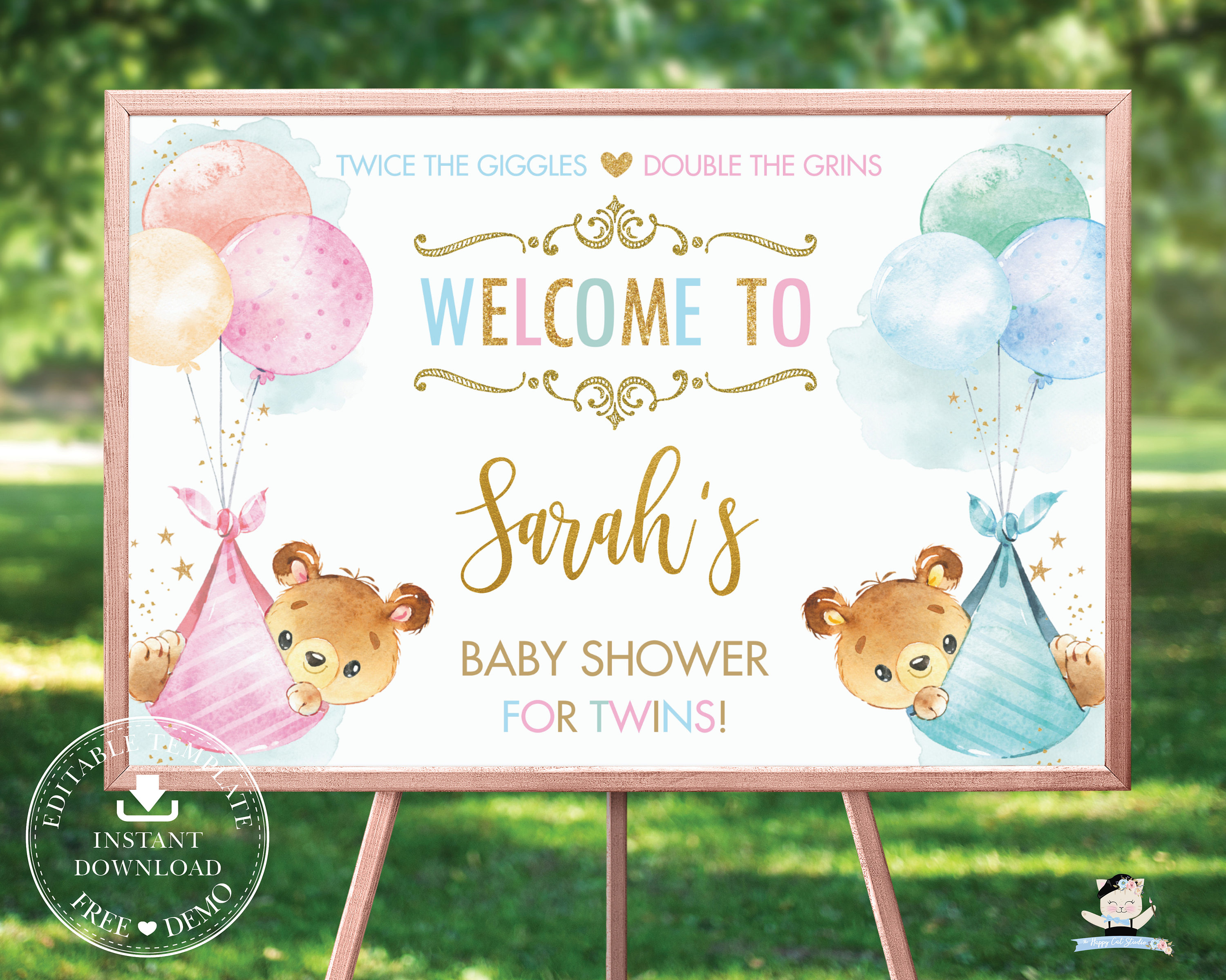 Illustration, banner, design or card with the Welcome Twins