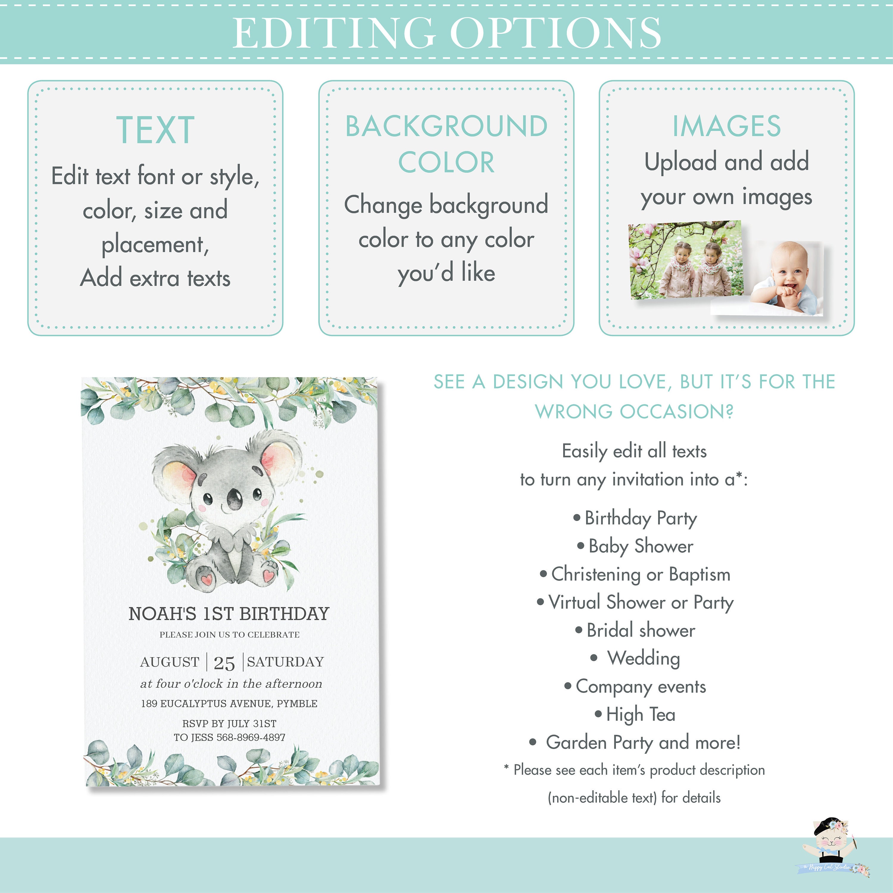 Koala Water Bottle Labels, EDITABLE TEMPLATE, Eucalyptus Greenery ...