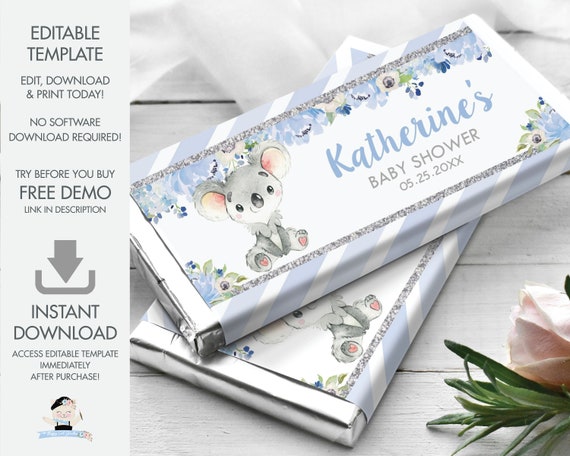 EDITABLE Template, Koala Chocolate Bar Wrappers, Hershey Chocolate ...