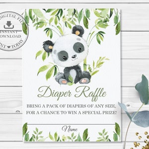 Carte de tombola de couches-culottes panda mignon verdure bambou neutre entre les sexes couche-culotte de douche de bébé billets de tombola encarts imprimables téléchargement immédiat PA2