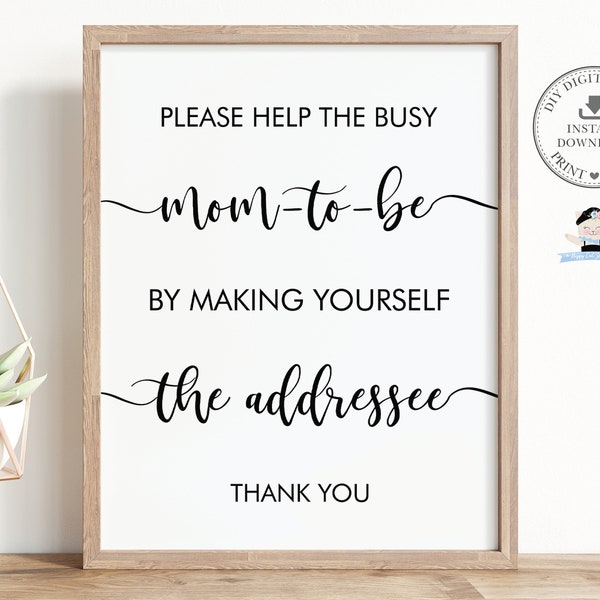 Help the Busy Mom-to-be Make Yourself the Addressee Sign Printable, Kraft Baby Shower INSTANT DOWNLOAD Minimalist Modern Hand Lettering, MN1