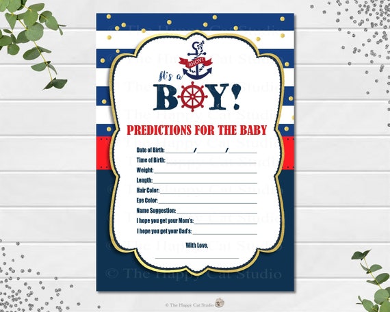 Baby Predictions Card, Nautical Printable, Prediction Baby Shower Activity Game Sailor Navy Ahoy It's a Boy DIY Digital INSTANT DOWNLOAD NT1 Il_570xn