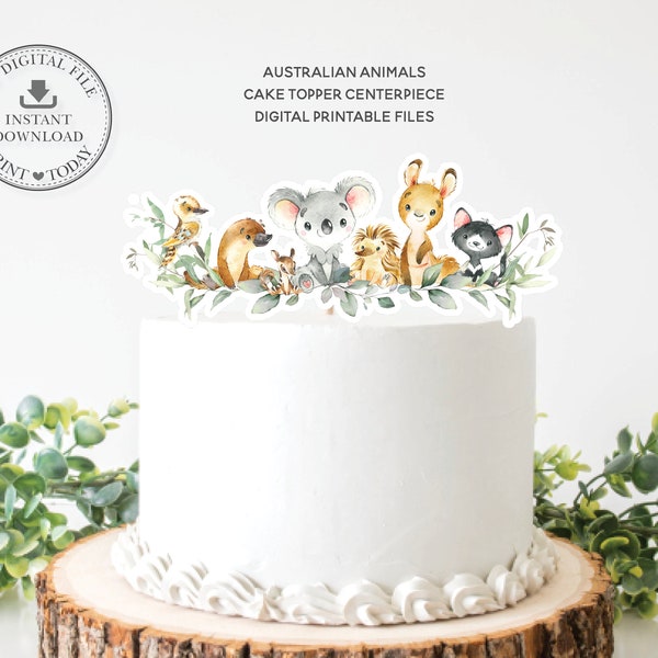 Australian Animals Greenery Cake Topper Centerpiece, INSTANT DOWNLOAD, Koala Kangaroo Platypus PRINTABLE File Baby Shower Birthday Party AU5