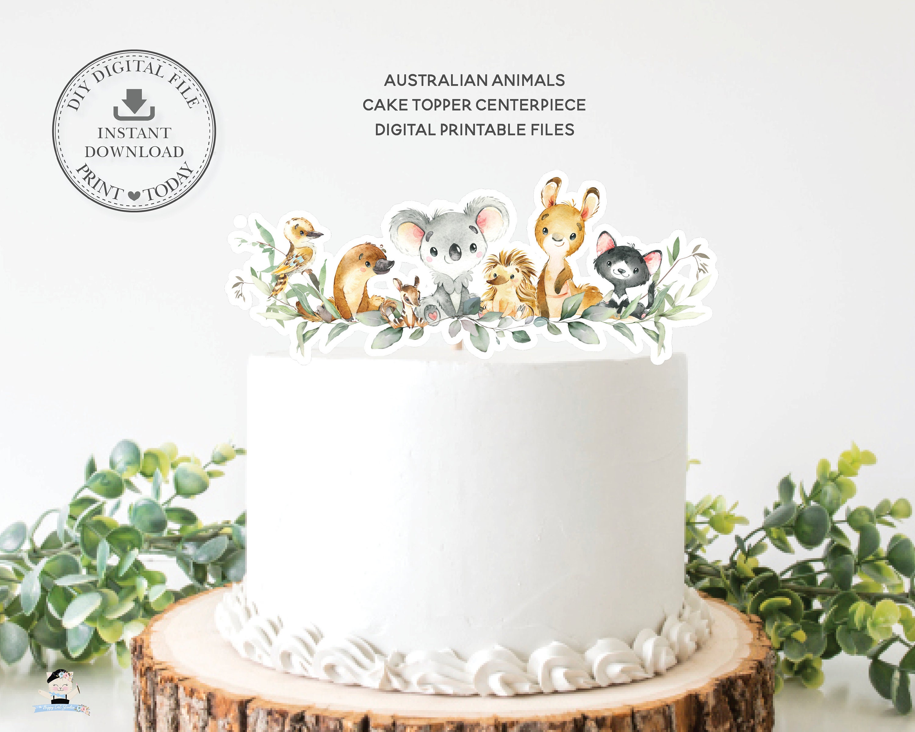 Australian Animals Greenery Cake Topper Centerpiece INSTANT Etsy