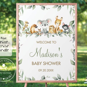 Australian Animals Greenery Welcome Sign, EDITABLE TEMPLATE, INSTANT Download, Chic Gender Neutral Koala Baby Shower 1st Birthday Decor, AU5