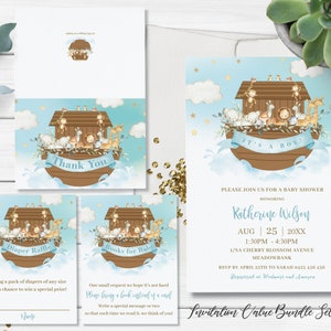 Noah's Ark babyshower uitnodiging waardebundel, BEWERKBARE SJABLOON, bedankt, luierloterij, boeken voor baby, Blue Boy, INSTANT download, NA2