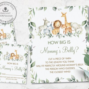 Wie groß ist Mamas Bauch Zeichen Karte, INSTANT DOWNLOAD, Dschungel Tiere grün Geschlecht Neutral Baby-Dusche-Spiel-Aktivität Diy PDF druckbare JA5
