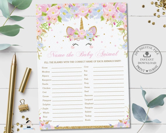 Name The Baby Animal Game Instant Download Cute Unicorn Pink Blue Floral Baby Shower Baby Names Quiz Card Activity Diy Pdf Printable Ub2 By The Happy Cat Studio Catch My Party Name The Baby Animal Game Instant Download Cute Unicorn Pink Blue Floral Baby Shower Baby Names Quiz Card Activity Diy Pdf Printable Ub2 By The Happy Cat Studio Catch My Party
