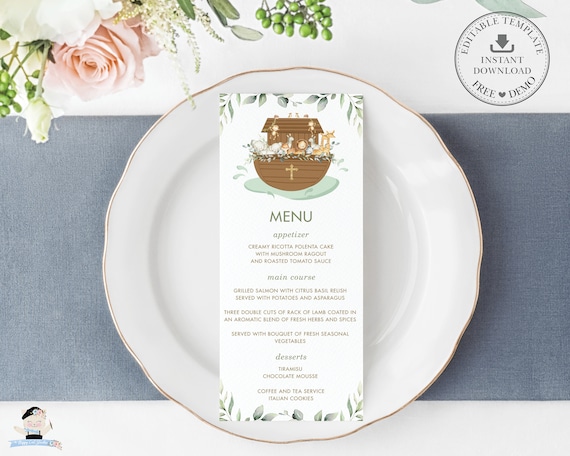 Noah's Ark Menu Printable EDITABLE TEMPLATE Chic Noahs - Etsy