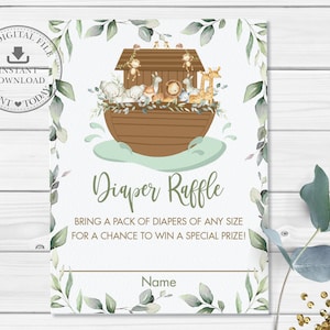 Noah es Arche Greenery Diaper Raffle Card, INSTANT DOWNLOAD, Noahs Arc Cute Animals Baby Shower Insert Ticket Printable, INSTANT Download, NA1