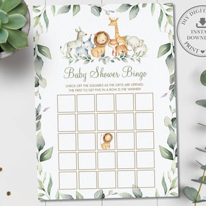 Dschungel Tiere Baby Bingo, SOFORTIGER DOWNLOAD, Rustikal Chic Grün Wald neutral Junge Mädchen Baby Shower Spiel Aktivität, DIY PDF druckbar, JA5