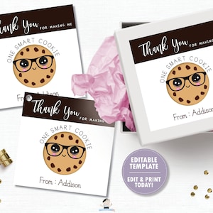 Smart Cookie Teacher Thank You Tags, INSTANT DOWNLOAD, Teacher Appreciation Gift Tag, Digital Printable Editable Template, Teacher Gifts SC1