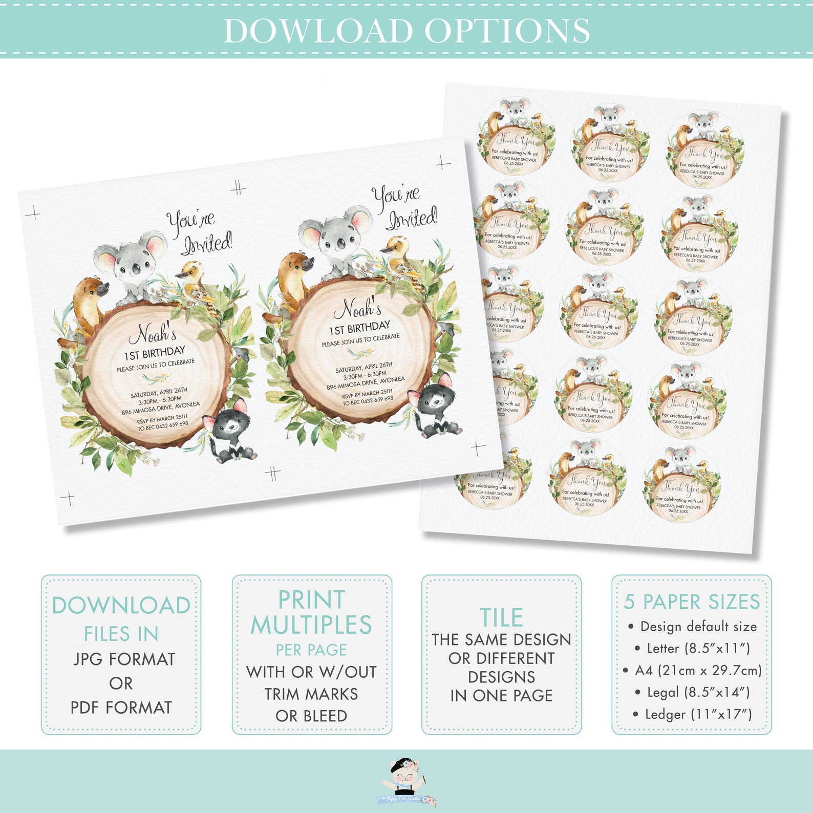 Australian Animals Baby Shower Invitation EDITABLE TEMPLATE Etsy