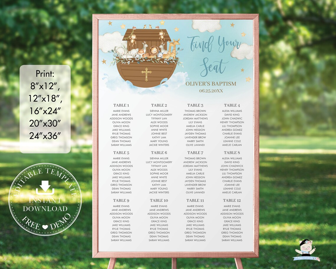 Chic Noah's Ark Seating Chart Sign EDITABLE TEMPLATE Etsy
