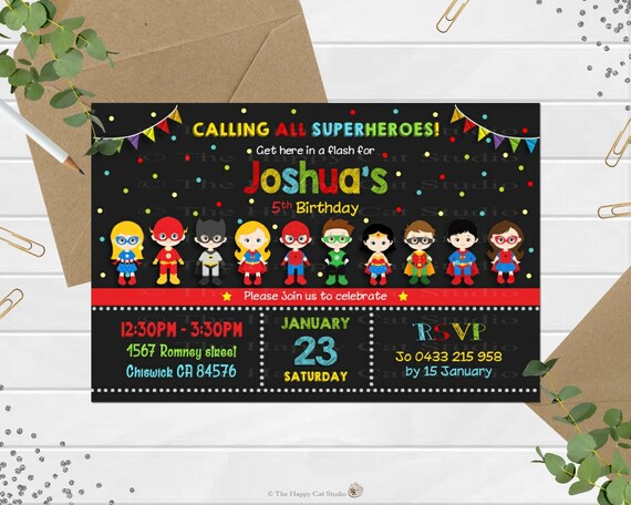 Superhero Personalized Invitation, Printable, Digital Print, File, Superheroes, Super Hero, 1st Birthday Party, First, Boys and Girls, Photo Il_570xn
