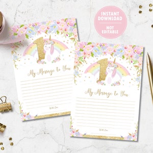 Unicorn Time Capsule Poster Sign and Message Card, 1st First Birthday ...