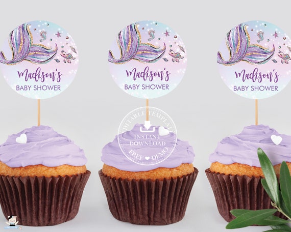 EDITABLE TEMPLATE Mermaid 2" Circle Labels, Thank You Sticker Favor Tag Printable, Baby Shower Girl, Under the Sea 1st Birthday, INSTANT MT2 Il_570xn