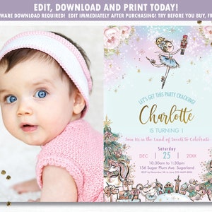 Nutcracker Invitation, EDITABLE TEMPLATE, Sugar Plum Fairy Ballet Christmas Birthday Party Invite Printable, PDF Diy Instant Download, NK1