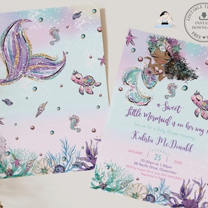 Mermaid Baby Shower Invitation Printable EDITABLE TEMPLATE Whimsical ...