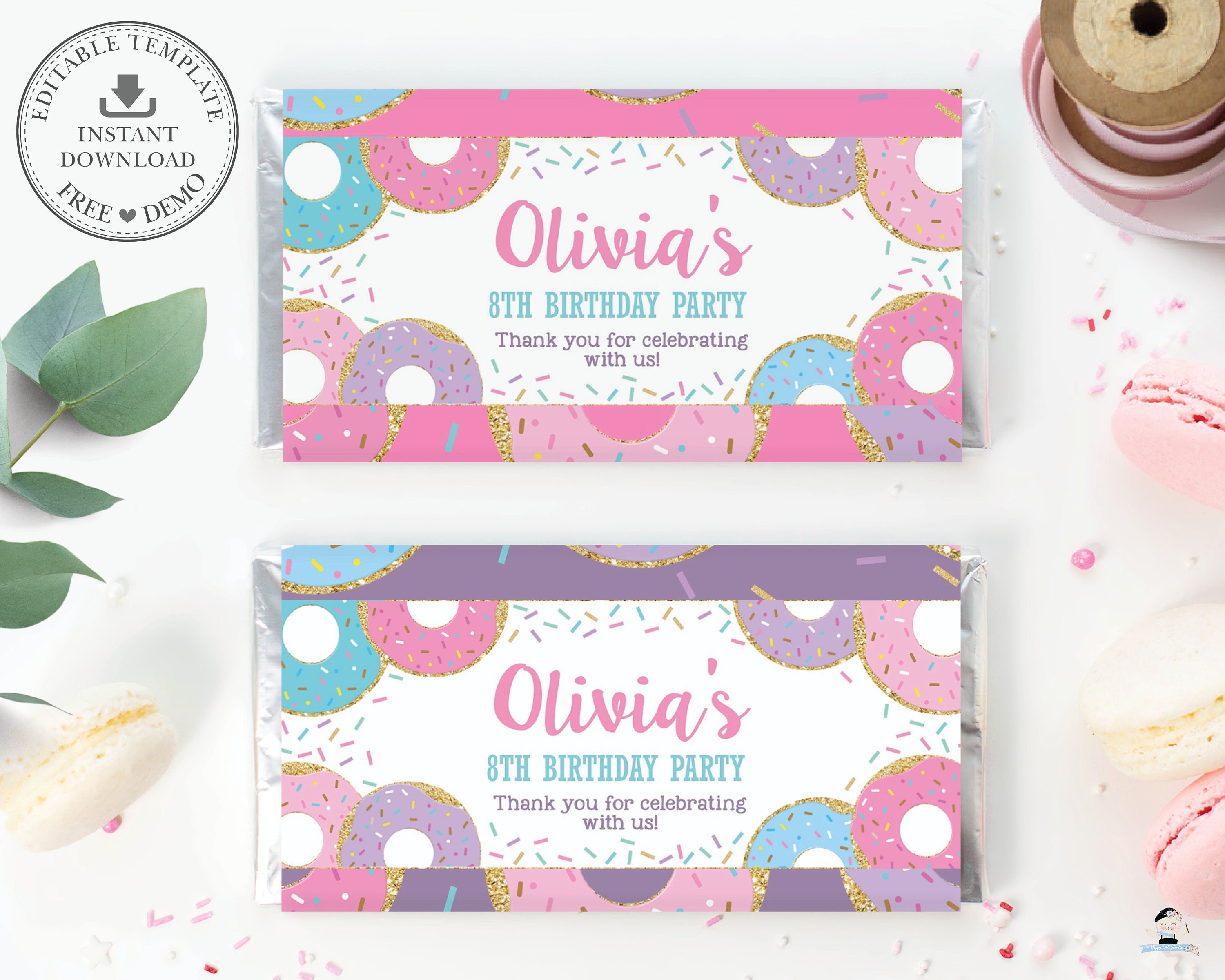 EDITABLE TEMPLATE, Donuts Birthday Baby Shower Chocolate Bar Wrappers ...
