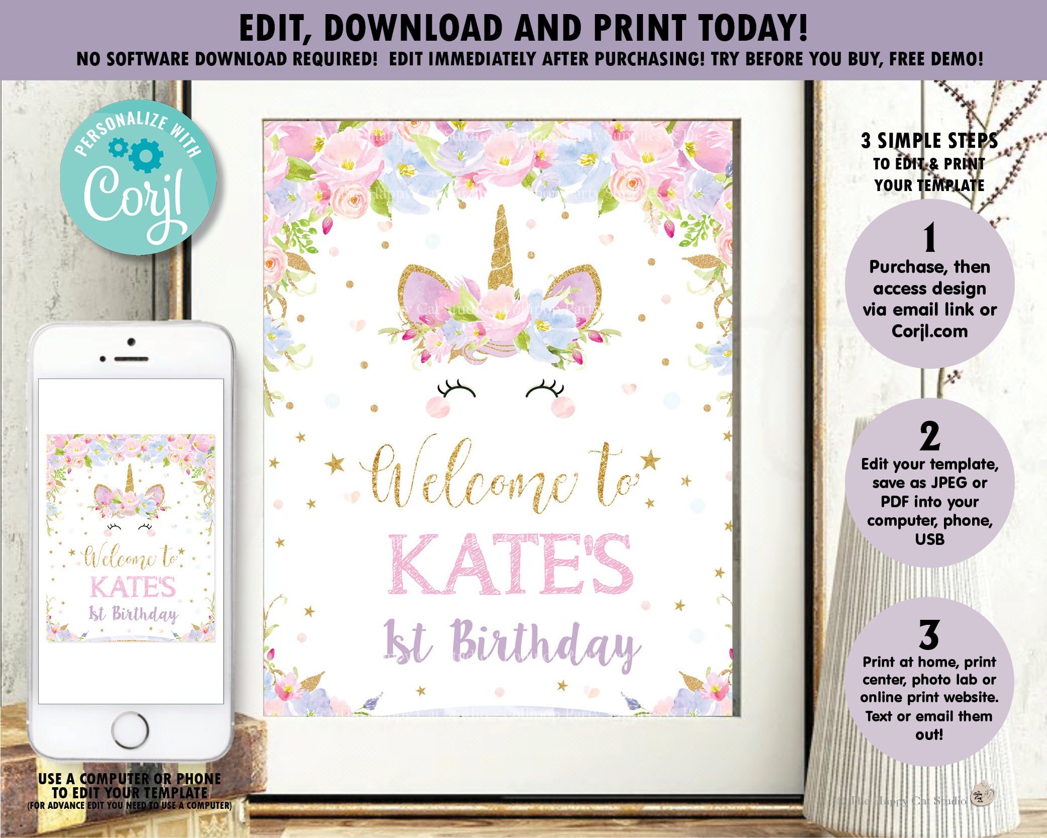 unicorn welcome sign unicorn birthday poster unicorn etsy