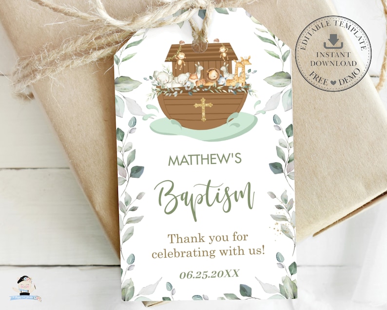 Noah's Ark Greenery Thank You Favor Tags Printable - Etsy