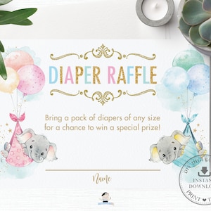 Windel Raffle, INSTANT DOWNLOAD, Zwillinge junge Mädchen Elefant Baby Dusche bestreuen Windel Raffle Ticket einfügen Karte, chic Elefant druckbare, EP3