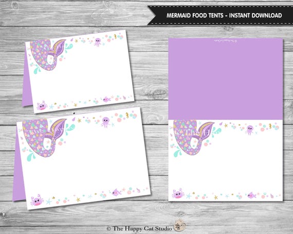 Mermaid Food Tents Place Cards Printable 1st Birthday Party Digital mermaid-food-tents-place-cards-printable-1st-birthday-party-digital