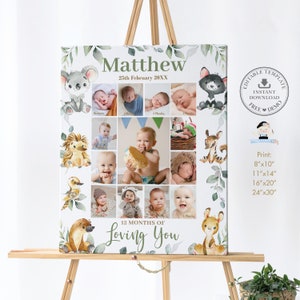 Australian Animals Greenery First Year Photo Collage EDITABLE TEMPLATE, Diy 1st Birthday Milestone Sign Printable Decor INSTANT Download AU5