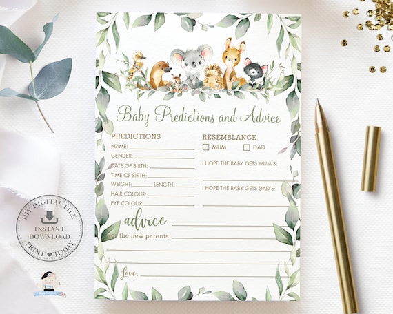Baby Predictions and Advice Card, INSTANT DOWNLOAD, Australian Animals Koala Greenery Fun Baby Shower Game Activities Diy PDF Printable, AU5 Il_570xn