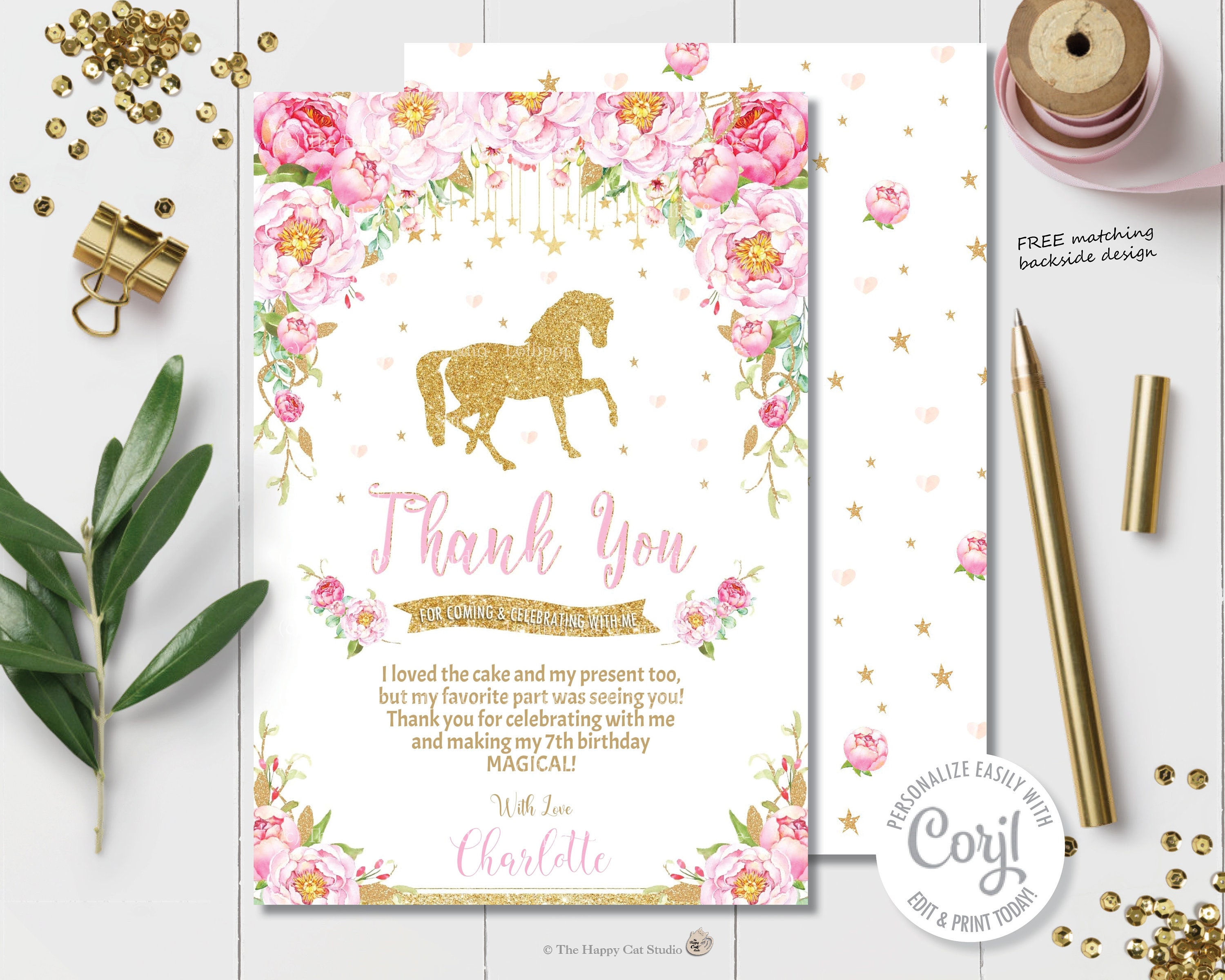 Horse Thank You Card, Pony 1st Birthday Party, Horse Birthday, Chic ...