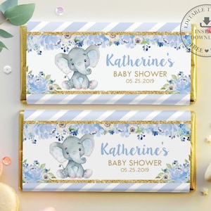 EDITABLE Template, Elephant Baby Shower Chocolate Bar Wrappers, Hershey Chocolate Favor, Aldi Wrappers, Elephant Printable, Baby Boy, EP6