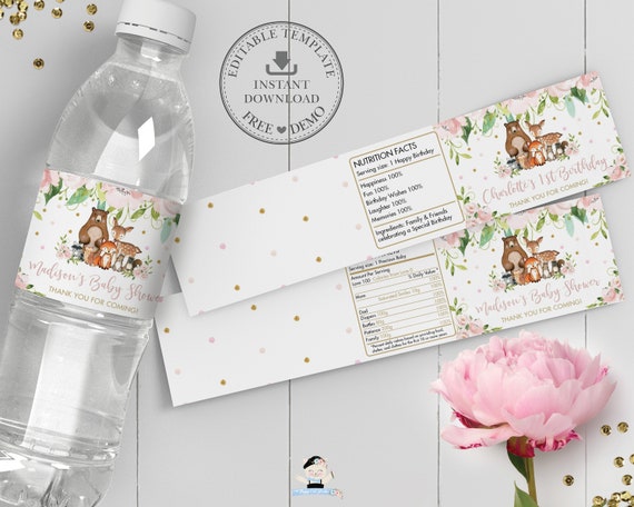 labels paper party supplies digital floral watercolor unicorn bottle wrapper instant download floral unicorn water bottle birthday labels