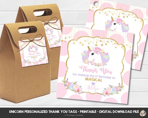Personalised thank you baby shower//birthday labels//stickers unicorn pastel party