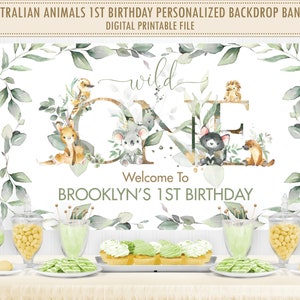 Australian Animals 1st Birthday Backdrop Banner, Koala Kangaroo Welcome Sign Wild One First Party Decor PDF File, Boy Girl Printable, AU5