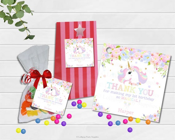 Unicorn Personalized Thank You Tags, Favor, Gift Labels, Printable Digital Download, Rainbow Birthday Party, Girls, Lolly, Loot Bag, UB8 Il_570xn
